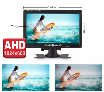 Видеорегистратор 7 дюймов с поддержкой 2 AHD-камер с разрешением экрана 1024*600 (IPS) на кронштейне (RCA)