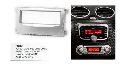 Рамка переходная 1din Ford Focus II, Mondeo, S-Max, C-Max (07+), Galaxy (06+), Kuga (08+), Серебристый