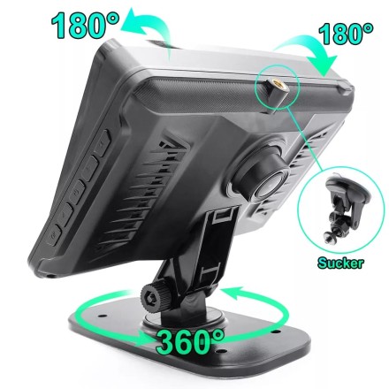 Видеорегистратор-монитор 7 дюймов со встроенной камерой переднего вида и входом М12 для камеры заднего вида на кронштейне