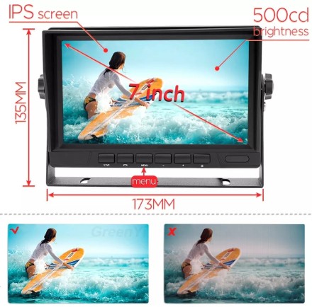 Видеорегистратор 7 дюймов с поддержкой 4 AHD-камер с разрешением экрана 1280х720 (IPS) на скобе